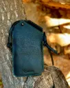Pochette téléphone en cuir - Noir & turquoise